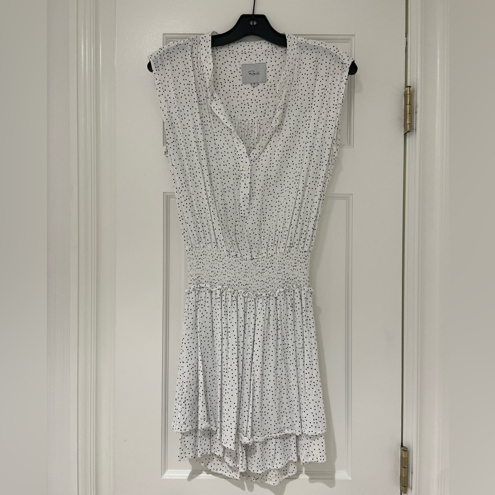 XS RAILS Angelina Smocked Mini Dress White with Black Stars